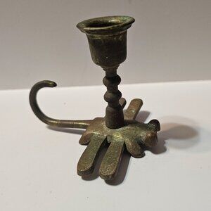Antique Brass Dragonfly Candle Holder With Curved Tail & Intricate Design